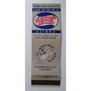Pepsi Cola Matchbook Cover Walt Disney No 41 Bomber Bird 1940s WWII 75th Squad